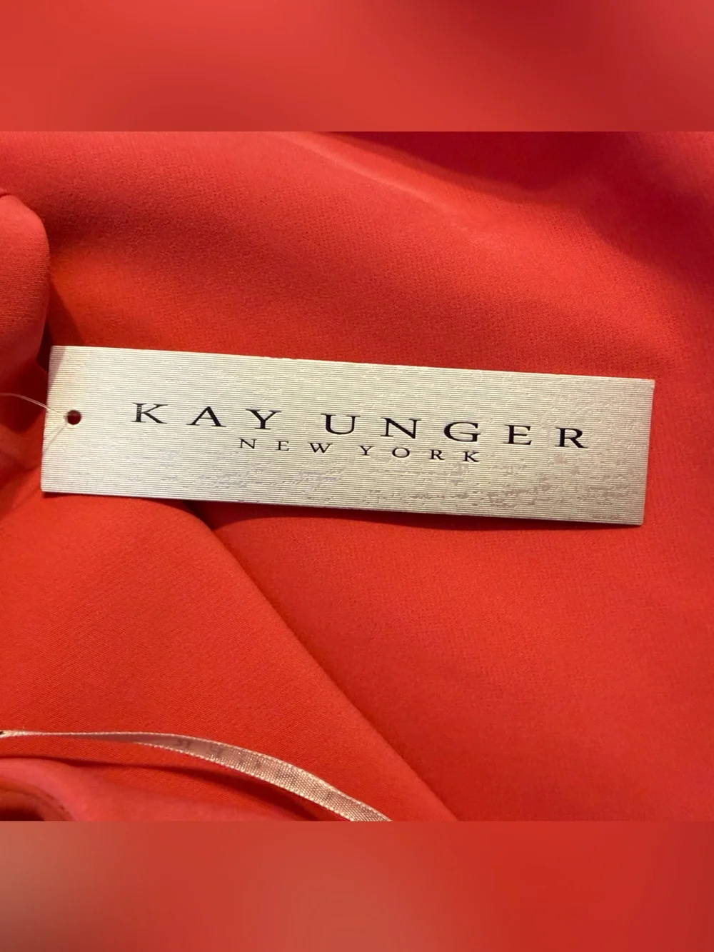 NEW KAY UNGER Pleated Waist Crepe A-line GOWN DRESS Size 14 $328 PERSIMMON Coral